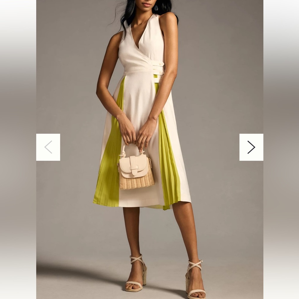 Anthropologie Maeve pleated White Sleeveless Wrap Midi Dress